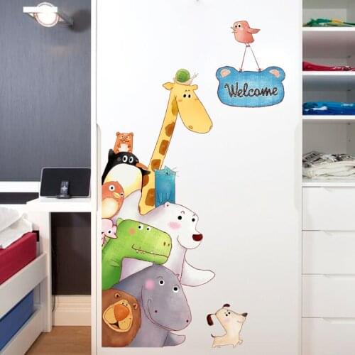 Cartoon Animals Wall Stickers for Kids Room Decor Wallpaper Home Living Room Bedroom Door Decorative Wall Decals Mural Removable