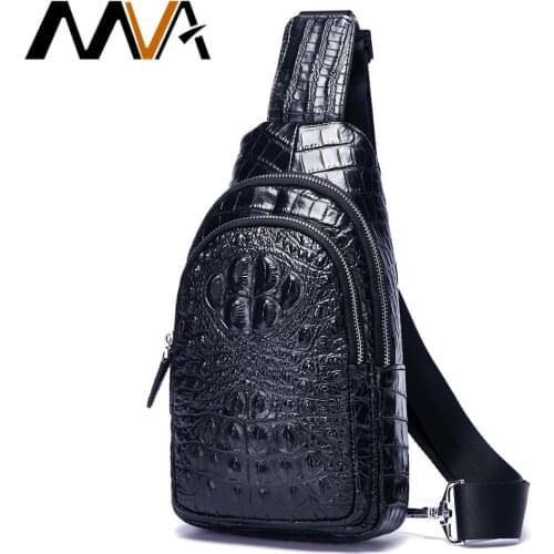 MVA Genuine Leather Sling Bag Men Casual 3D Crocodile Men Chest Pack Leather Travel Mens Crossbody Bags Male Shoulder Bag 7470