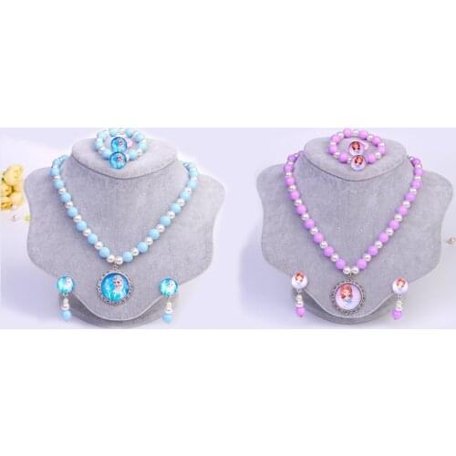 5pcs Disney Frozen Children Necklace Bracelet Earrings Rings Dolls Accessories Girls Princess Jewelry Set Girls Birthday Gifts