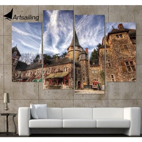 Canvas Painting 4 Piece Canvas Art Romania Corvin Castle HD Printed Home Decor Wall Art Poster Picture for Living Room XA031C