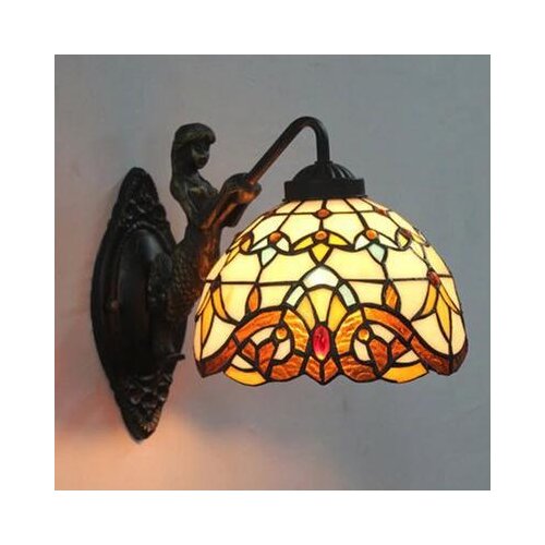 Stained Glass Lampshade Tiffany Mermaid Wall Lamp Vintage Home Bedroom Bedside Decor Lighting Sconce E27 90-260V