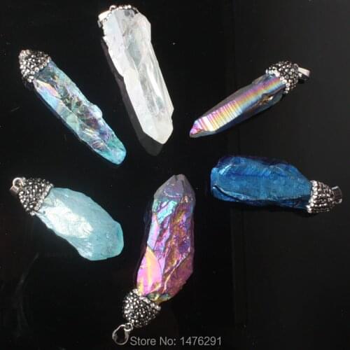 Charming Plating AB Blue Clear Crystal Quartz Irregular Bead Diamante Jewelry Pendants 1PCS