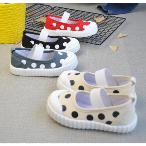 New Spring Shoes for Kids Boys Girls Indoor Canvas Shoes Baby Casual Shoes Elastic Band Dot Printing Soft Bottom SDB051