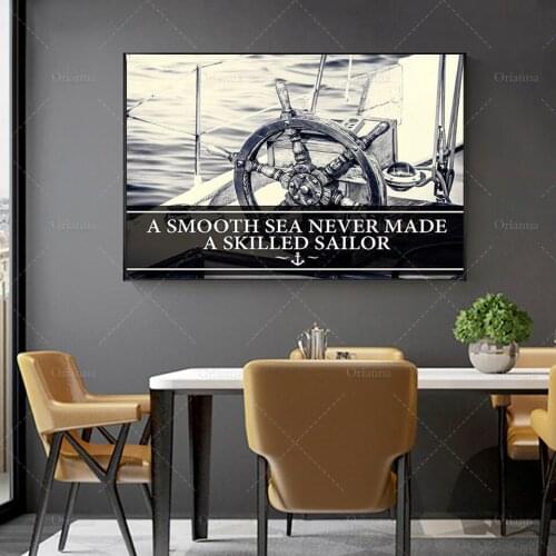 A Smooth Sea Never Made A Skilled Sailor Canvas Wall Art,Motivational Wall Art,Home Decor, Sail Boat,Posters Prints Unique Gift