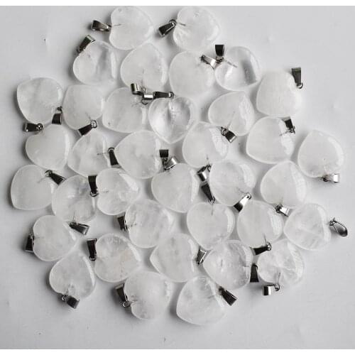 Love Heart Stone Beads Pendants 20mm Wholesale Charms Natural white crystal For DIY Jewelry Making Women Gift free shipping