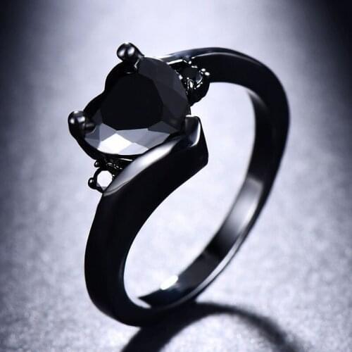 Popular Black Heart Zircon Ring Black Color Circle Simple Statement Fashion Women Jewelry Girls Gifr