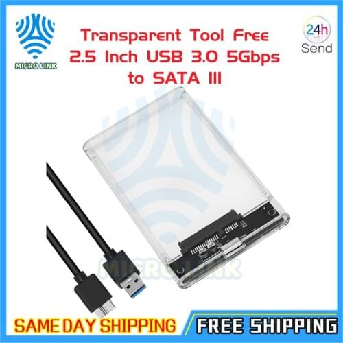 Transparent Tool Free 2.5 Inch USB 3.0 5Gbps to SATA III External Hard Drive HDD Enclosure SSD Case Support UASP