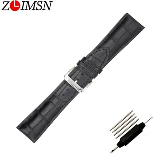 ZLIMSN New Fashion Black Watch Band Genuine Leather Straps 24mm Watch Accessories For Men Women High Quality Soft Bracelet Belt