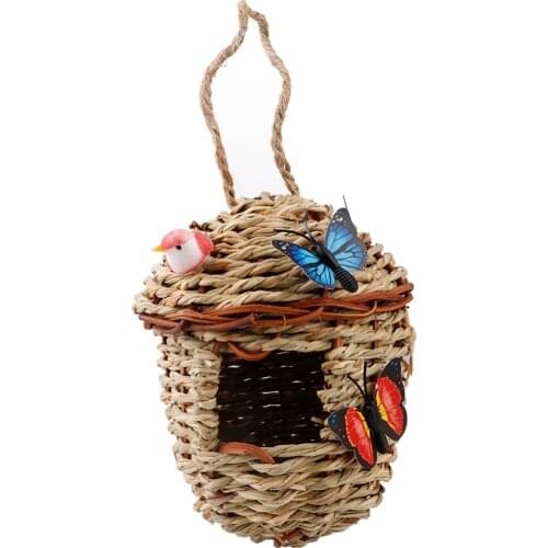 Hand Woven Basket Small Birdhouses For Tree Hanging Hummingbird Nesting House Nest Bird Hideaway Cage For Chickadee