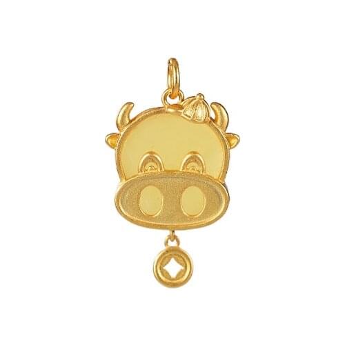 S925 sterling silver Gold plating Natural Amber Beeswax Pendant Cute cow Chinese zodiac cow Birth year Cattle pendant