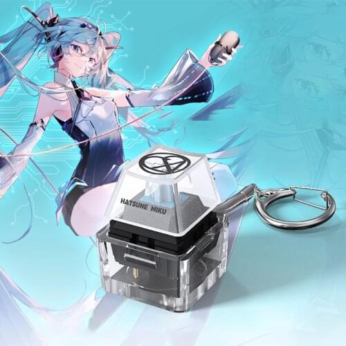 Anime Hat Sune Miku Pressable Mechanical Keyboard Cap Antistress Relif Toy Acrylic Keychain Men Gamers Keyring Car Accessory Gif