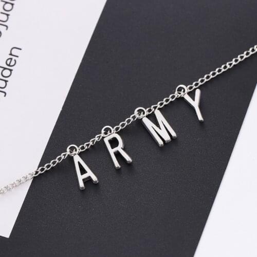Trendy exquisite necklace jewelry letter ARMY necklaces for men women undefined chains kpop initial statement long necklace gift