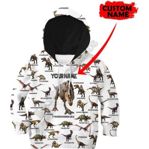 Love Dinosaur Printed Hoodies Kids Pullover Customize your name Sweatshirt Tracksuit Jacket T Shirts Boy Girl Funny Apparel 56
