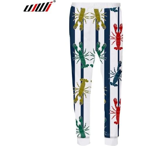 UJWI 2019 Hot Sale White Pants 3D Print Lobster Joggers Funny Cool Couple Britches Full Length Trousers Summer Novelty Fashion