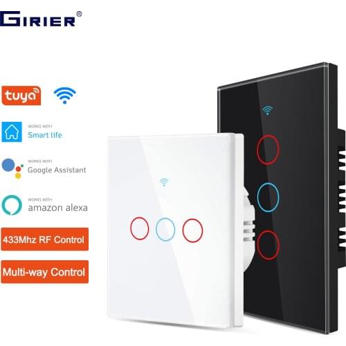 GIRIER Tuya Wifi Light Switch, Smart Touch Wall Switch EU/US 1 2 3 Gang 100-240V, Works with Alexa Google Home Smart Life App
