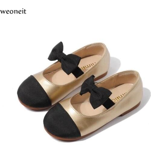 Weoneit Girls Leather Shoes for Kids Princess Shoes Dress School New Autumn Baby Children Gold Silver Shoes Wedding Party