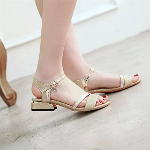 YMECHIC Gold Silver Woman Sandals 2019 Summer Chunky Heels Bling Party Ladies Shoes Medium Heel Womens Sandal Big Size 34-43