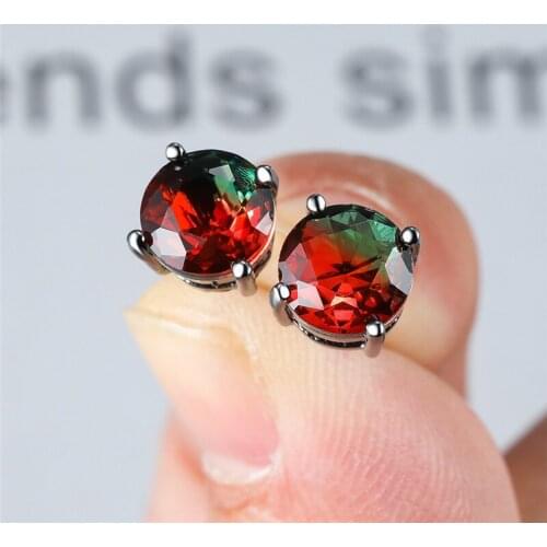 Red Green Zircon Rainbow Stone Stud Earrings For Women Wedding Jewelry Vintage Fashion Black Gold Multicolor Crystal CZ Earrings