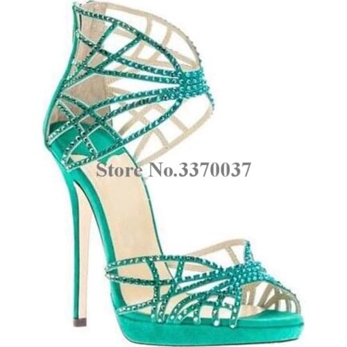 Linamong Bling Bling Fashion Peep Toe Suede Rhinestone Straps Thin Heel Sandals Glittering Crystal Platform High Heel Sandals