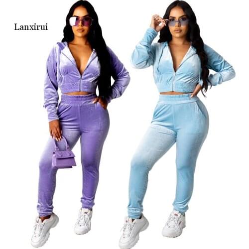 Velvet Tracksuit Women Two Piece Set Autumn Clothes Hoodie Long Sleeve Crop Top and Pants Female Velor Outfits Conjunto Feminino