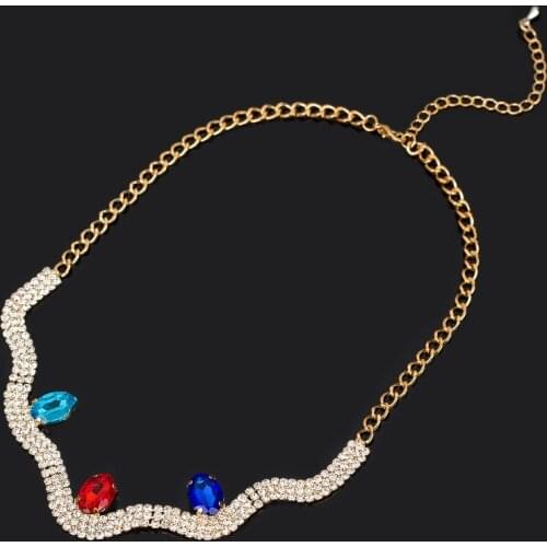 YFJEWE Gold Color Wave Chain Fashion Personality Full Rhinestone Women Lady Necklace female chain Crystal Necklace #N026