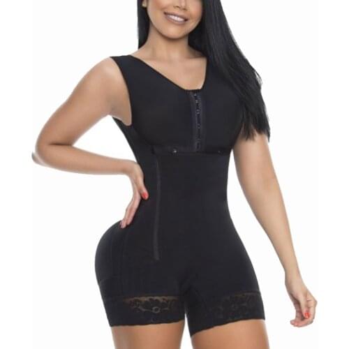 Womens The Front Hooks Full Comfortable Compression Lace Faja Full Body Shaper Bodysuit Max Tummy Control With Bra