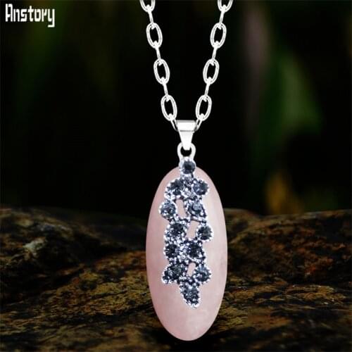 Vintage Eye Shape Quartz Lapis Pendant Necklace For Women Antqiue Silver Plated Natural Stone Crystal Dange Fashion Necklace