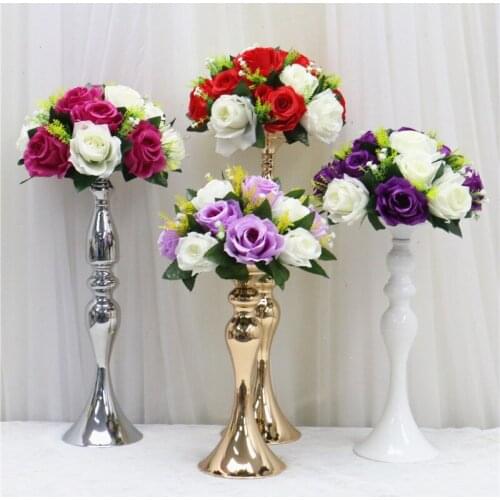 Gold White Silver Candle Holders Metal Candlestick Flower Stand Vase Table Centerpiece Event Flower Rack Road Lead Wedding Decor