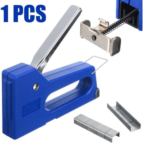 1PCS Mini Staple Nail Stapler Stapling Machine Kit with 100pcs 6mm Nails Power Hand Tools Blue
