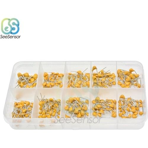10Value*30pcs 10pf~100nF 50V 10pF 20pF 30pF 47pF 56pF 68pF 100pF 1nF 10nF 100nF Monolithic Multilayer Ceramic Capacitor Kit Box