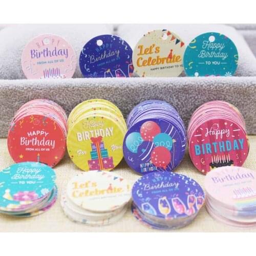 100Tag 100String 3*3cm DIY Happy Birthday To You Hang tag round shape party days gift /crafts/bakery/candy label gifts wrapping