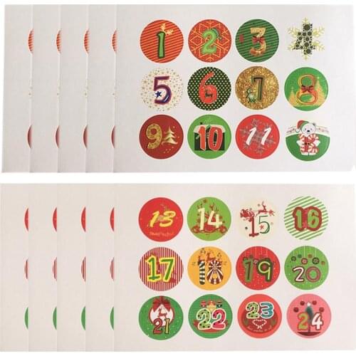 120pcs 1-24 Christmas Number Sticker Cookies Candy Sealing Sticker Party DIY Gifts Baking Decoration Package Label