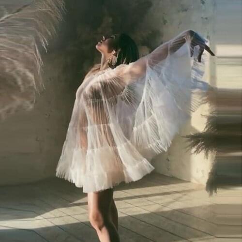 2021 Summer Sexy Tulle Dresses Mini Tulle Robes Long Sleeves Maternity Dresses For Photo Shoot Tulle Girls Outfit For Party