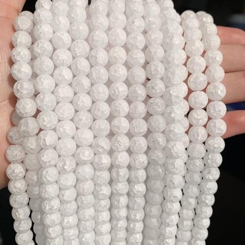4/6/8/10/12mm Natural Matte White Cracked Crystal Round Beads For DIY Bracelet Jewellery Making 15inch/strand