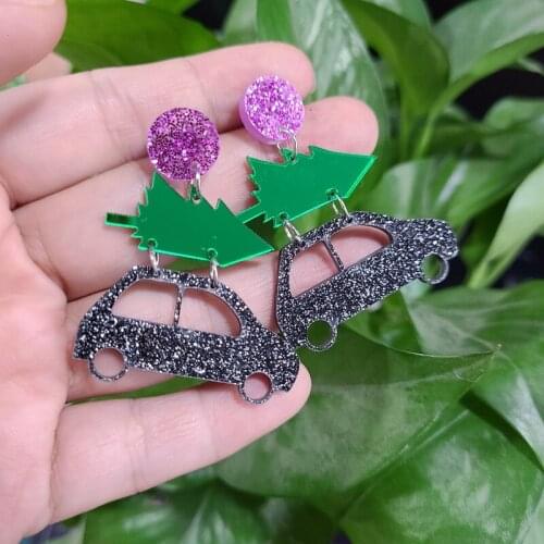 Acrylic Christmas Tree Truck Cartoon European and American Creative Personality Earrings