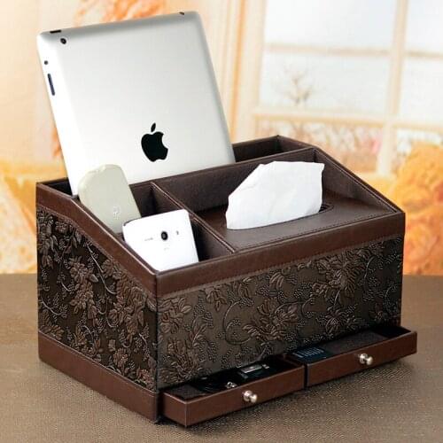 Multifunctional Tissue Box Leather Home Living Room Coffee Table Mobile Phone Remote Control Desktop Storage Box