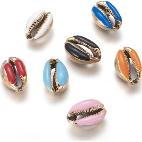 50pcs Electroplated Cowrie Shell Beads Charms for DIY Shell Bracelets Jewelry Making Findings,with Enamel,Undrilled/No Hole Bead