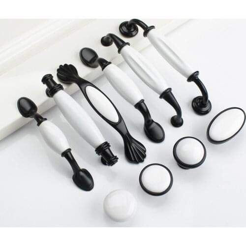 Black/White Door Handles Country Style Ceramic Drawer Pulls Knob Kitchen Cabinet Handles and Knobs Furniture Handles