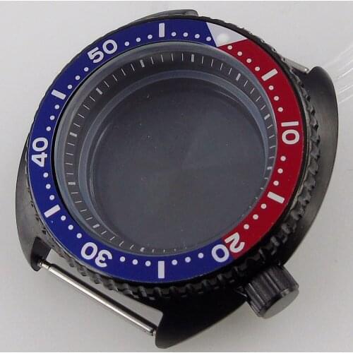 PVD Plated Black 45mm Men Watch Case fit NH35A NH36A Sapphire Glass Chapter Ring Solid Back