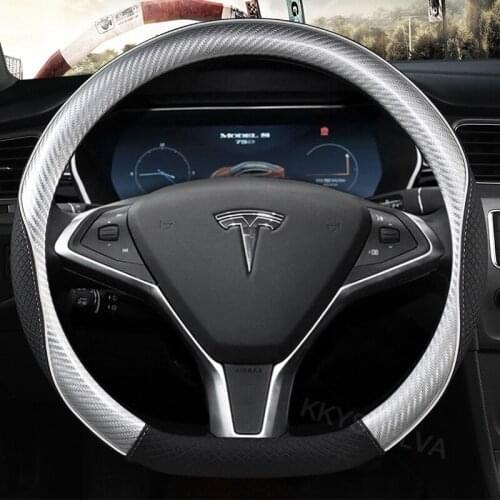 D shape For Tesla Model 3 2017 2018 2019 2020 Car Steering Wheel Cover Non-slip Leather + Carbon Fiber Auto interior Accessories
