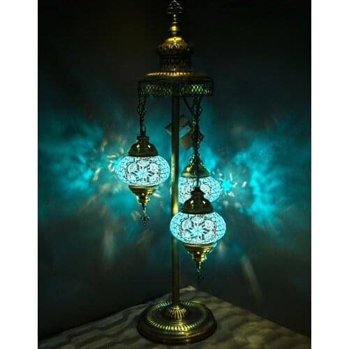 3 Globes Turkish Moroccan Mosaic Authentic Vintage Art Deco Triple Floor Lamp Light, 15 Colors