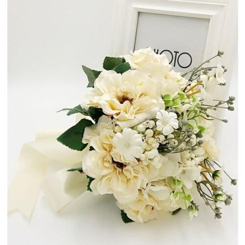 Hot sale 25cm White Wedding Bouquet Handmade Artificial Flower Rose bouquet casamento Bridal Bouquet for Wedding Decoration