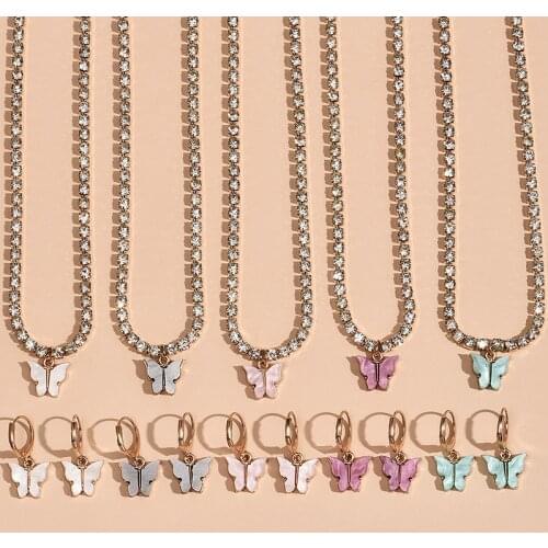 HI MAN Bohemian Pavé Crystal Color Butterfly Pendant Necklace Female Hip Hop Variety Nightclub Party Jewelry Accessories