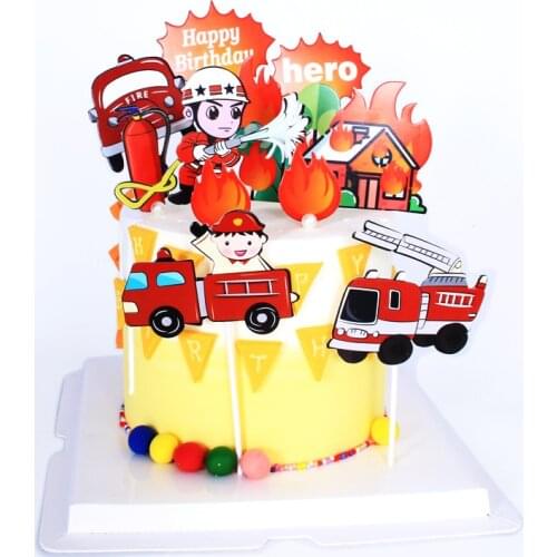 INS Hero Firemens Happy Birthday Cake Topper Fire Truck Birthday Cupcake Topper Supplies for Birthday Party Cake Decorations