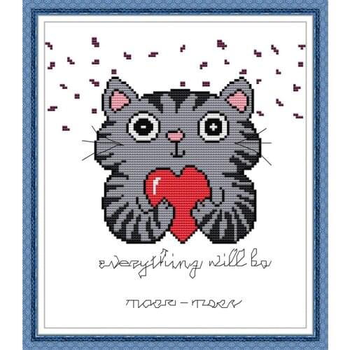 Everlasting Love Blessing Cat Chinese Cross Stitch Kits Ecological Cotton Stamped Printed 11CT DIY Easy to Use Home Decoration