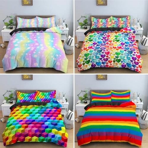 Rainbow Printing Bedding Set Colorful Stripe Duvet Cover Microfiber Quilt/Comforter Cover King Queen Size Bedclothes