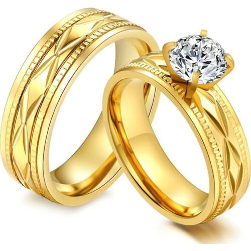 Korean Fashion Lovers Ring Stainless Steel Jewelry Micro Inlaid Zircon Bridal Ring Sets Jewelry Good Quality