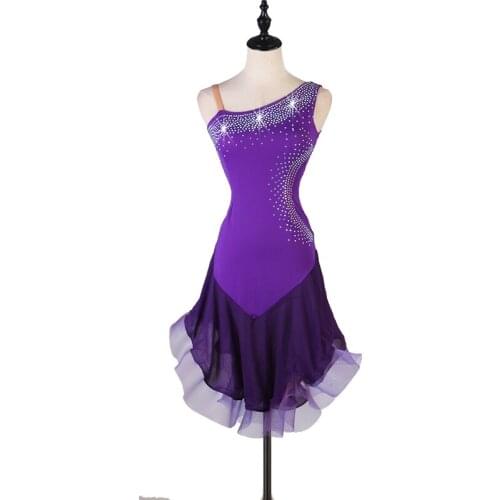 Latin Dance Costumes For Kids/Adult Sexy Purple Diamond Dress Ladies Rumba/Tango/Samba/Salsa Dance Competition Dress DQL3185