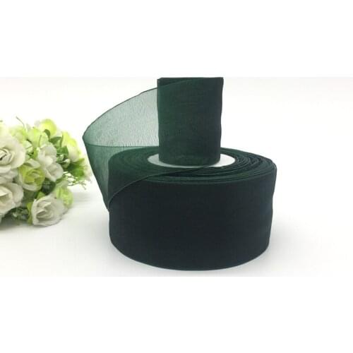 5 yds 2" 50mm Ribbon Wedding Party Decoration Handmade Organza Ribbon Gift Wrapping Hair Bows DIY Christmas Ribbon #Dark Green