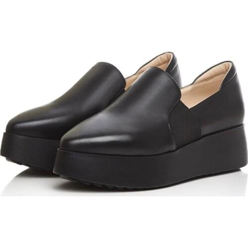 Fashion Platform Shoes For Women Spring Autumn Genuine Leather Slip-On Pointed Toe Casual Loafers Women Shoes Flats